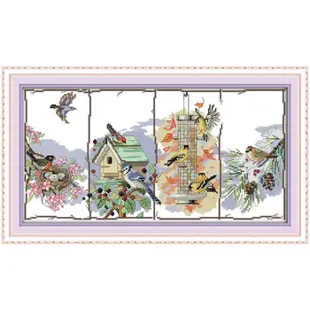 

The birds of the four season counted printed on the canvas 11CT 14CT DIY kit Chinese Cross Stitch embroidery needlework Sets