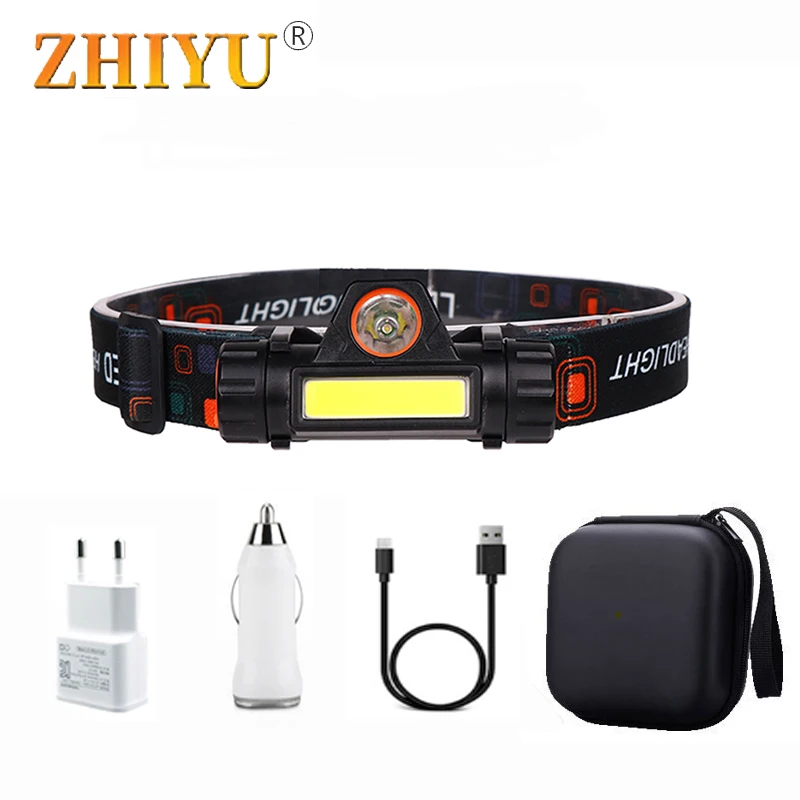 ZHIYU Портативный мини фонарик Q5 + COB светодиодные фары Встроенный аккумулятор 18650