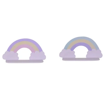 

2 Pcs Cloud Modeling Murals Ornaments Shelf Shelves Racks Home Decoration Crafts-Purple-Yellow Pink & Blue-Yellow Purple