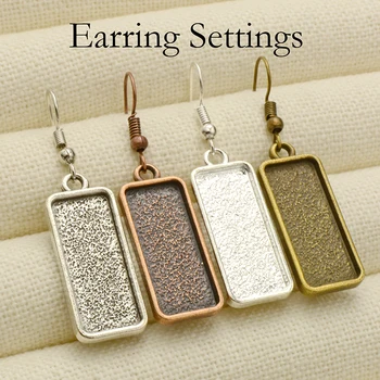 

50 pcs - Rectangle Earring Bases, 10x25mm Bezel Earring Setting for Resin or Cabochon, Alloy Earring Blank Tray
