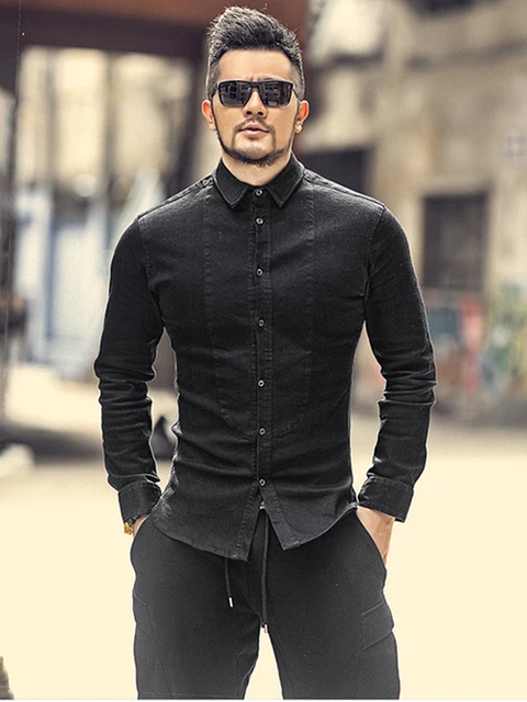 Pack post camicia di jeans nera da uomo elasticizzata ispessita colletto  alla coreana in alluminio giacca da uomo slim in Denim s5022 - AliExpress