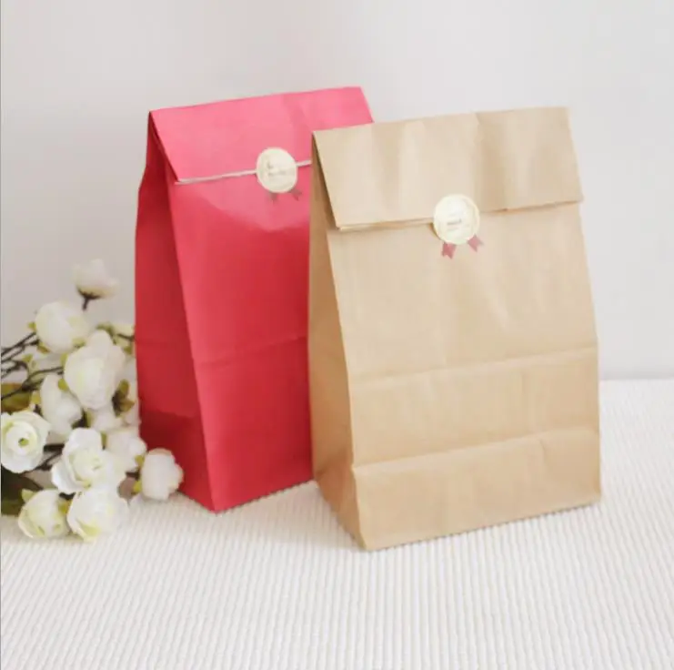 

50pcs Kraft paper Pure color no hand retro fold pocket paper bag Gift gift wrapping bag Wedding candy box