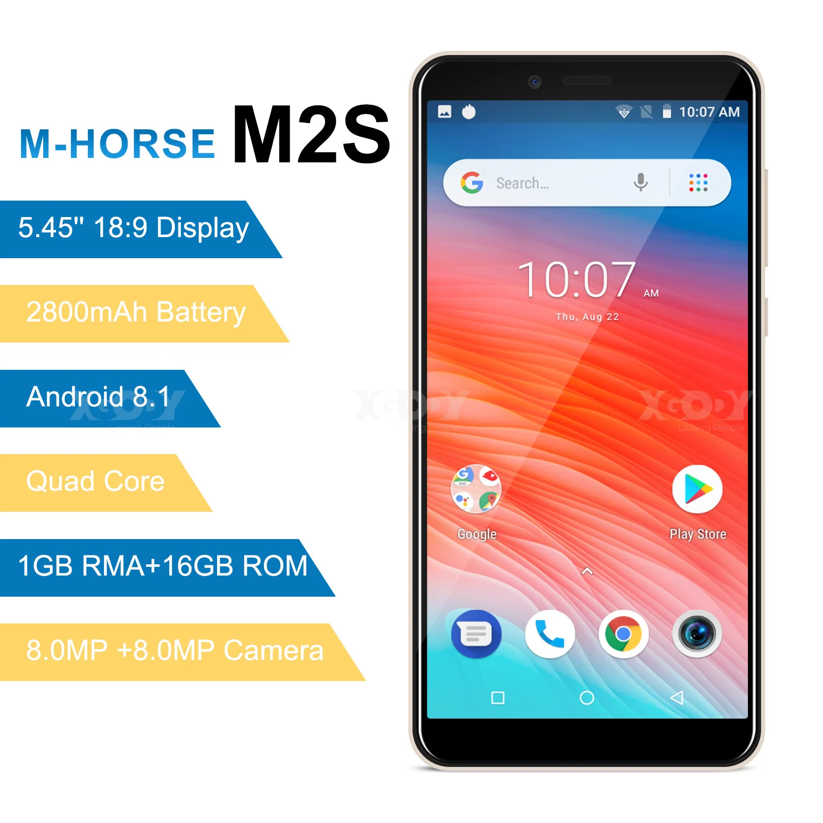 Дешево M HORSE мобильного телефона MTK6580 4 ядра Android 8,1 1 ГБ Оперативная память 16 Гб Встроенная память 3g WCDMA 8.0MP 2800 Max две sim карты смартфон 5,45 дюймов Чехол д...