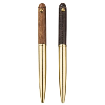 

2 Pcs Vintage Sign Pen Gel Black Ink Pure Copper for Travel, Office, Business Wood Metal Ballpoint Pen - Yellow & Black