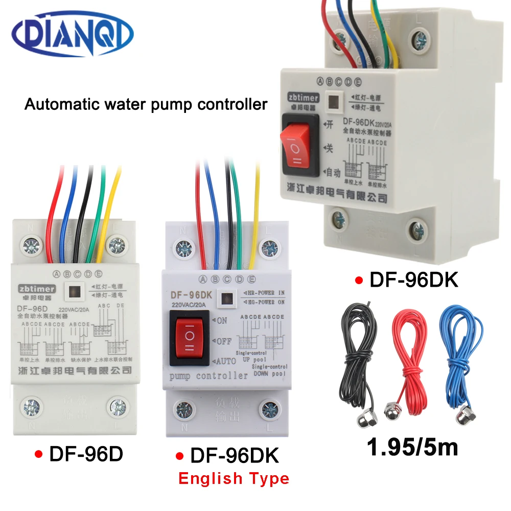 Controlador Automático da Bomba de Nível Água Controlador Df96d Df-96dk Cisterna Líquido Automático Interruptor 220v 1.95m 5m Fios Sonda Df96a b