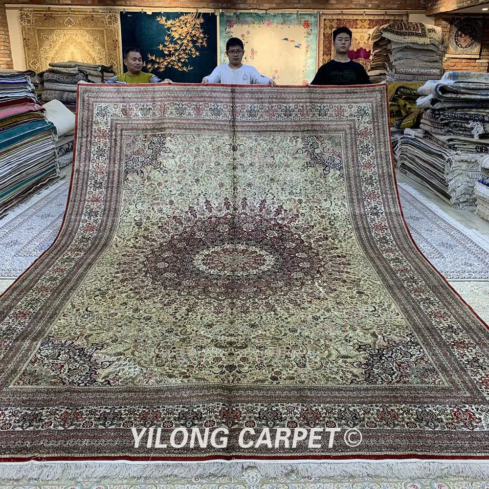 YILONG 10'x14 'Восточный дом белый фон негабаритных ручной работы персидские шелковые ковры(YXR377A