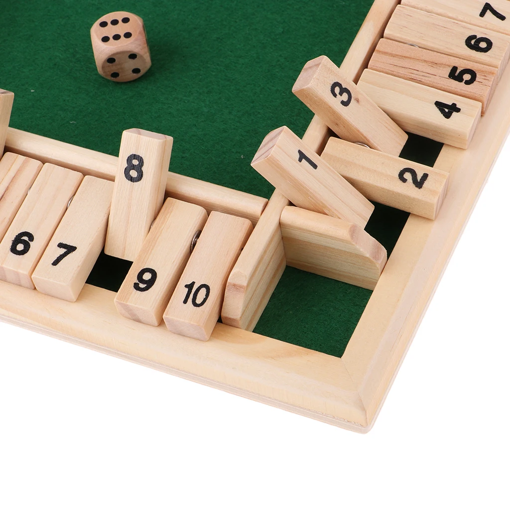 Deluxe Four Sided 10 Numbers Shut The Box Board Game Set for Adults Families