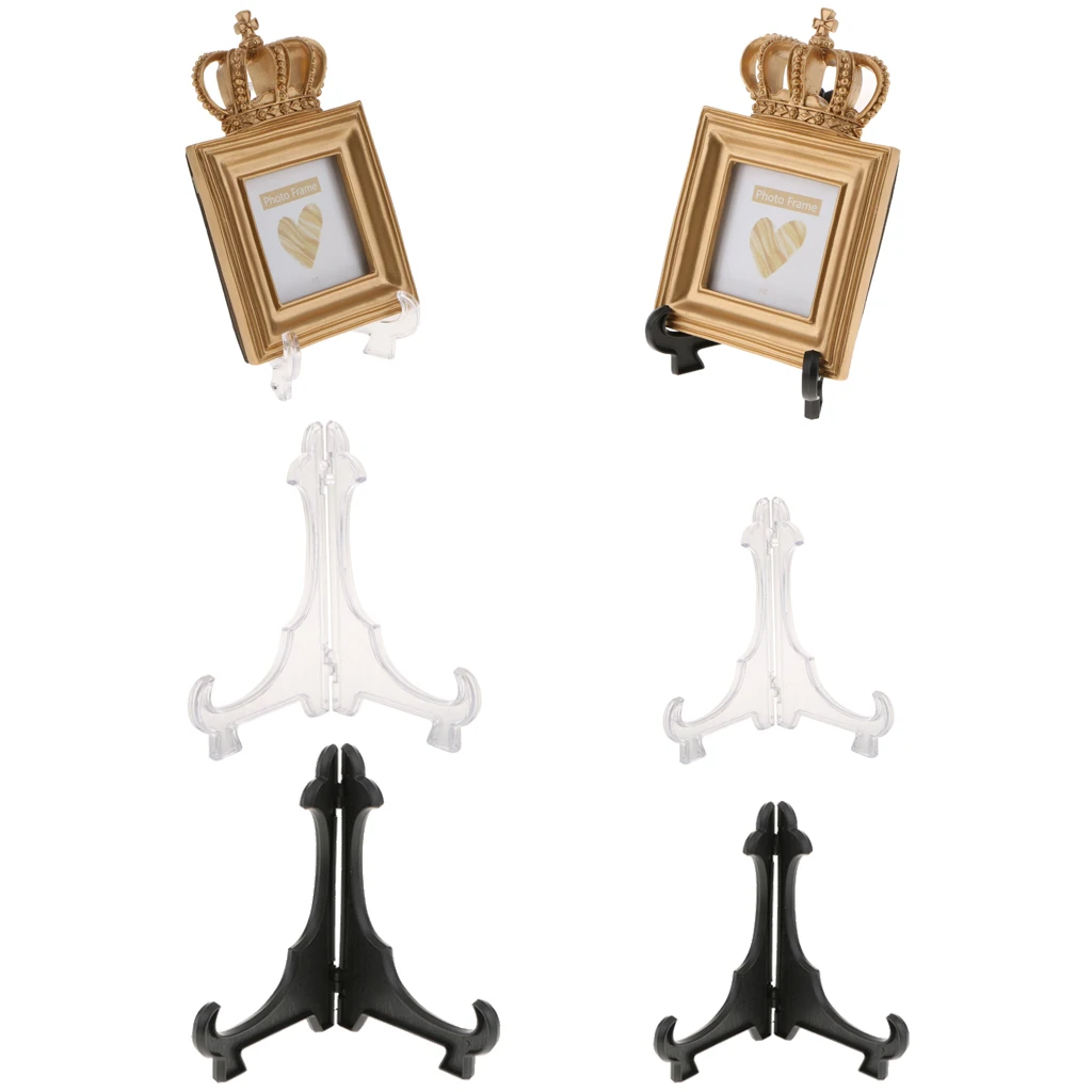 5pcs Foldable Plastic Plate Stands Bowl Plate Display Stands Picture Frame Stand Easel Pedestal Rack for Home Office Cafe Decor
