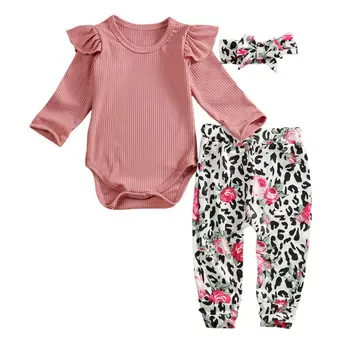

Baby Girl Clothes Newborn Kids Baby Girls Outfits Autumn Clothes Ruffle Romper Leopard Pants