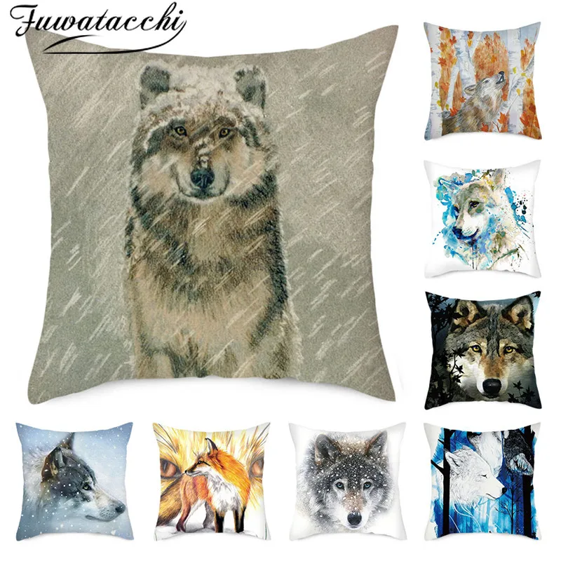 Fuwatacchi Fierce Wolf Фото Чехлы для подушек дикая лампа украшение дома диван стул