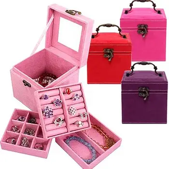 

Vintage Jewelry Container Necklace Bracelet 3 Layers Storage Box Case Organiser