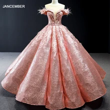 J66936 jancamber vestidos quinceanera бальное платье с открытыми плечами, на шнуровке, с блестками, платье из органзы