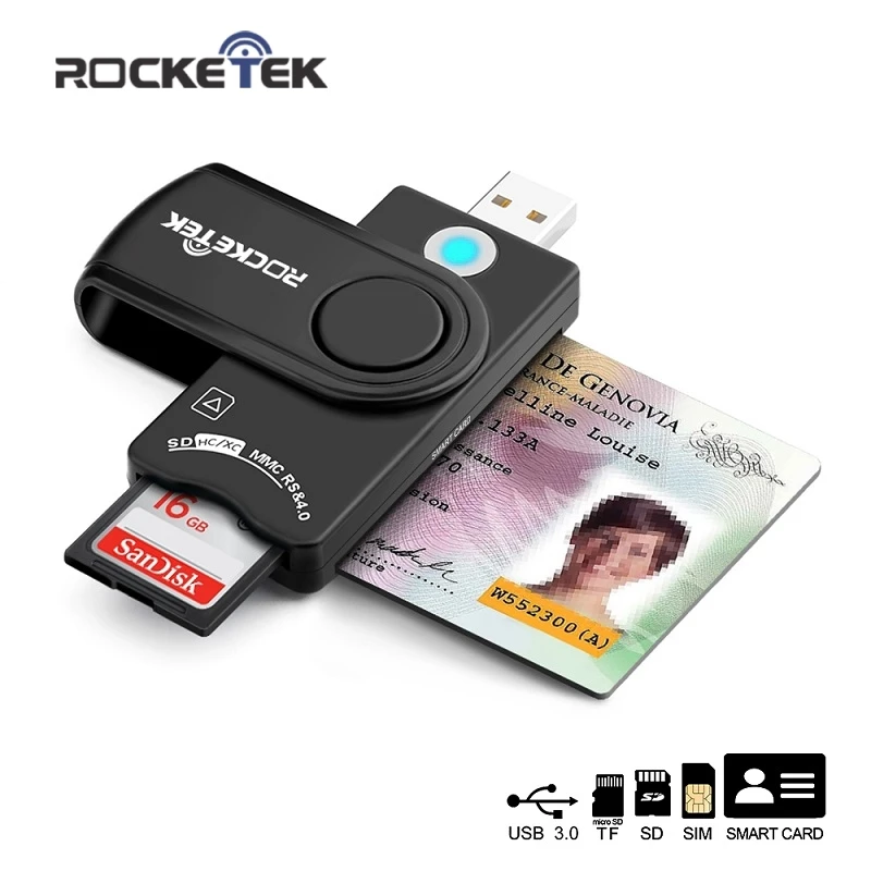 Rocketek USB 3,0 считыватель смарт-карт для SD/TF micro SD памяти, sim-карты, ID, банковские карты, sim cloner разъем адаптера