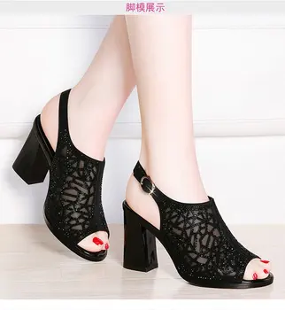 

Women Shoes Sexy High Heel Elegant Party Shoes Solid Ankle Strap Women's Belt Buckle Sandals Rhinestone Sexy Ladies Shoes