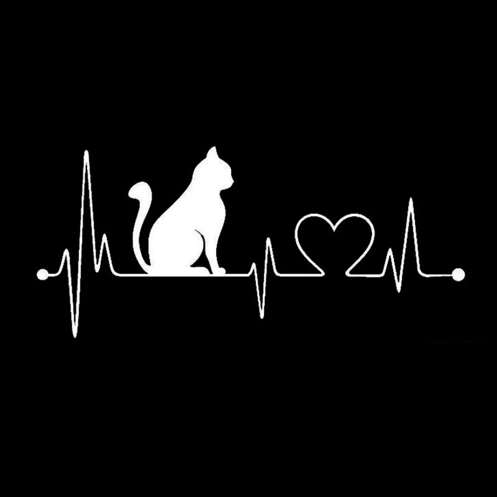 

Funny Car Sticker Lovely Pegatina Coche Cat Electrocardiogram Waterproof Decal Accessories PVC 20cm X 9cm