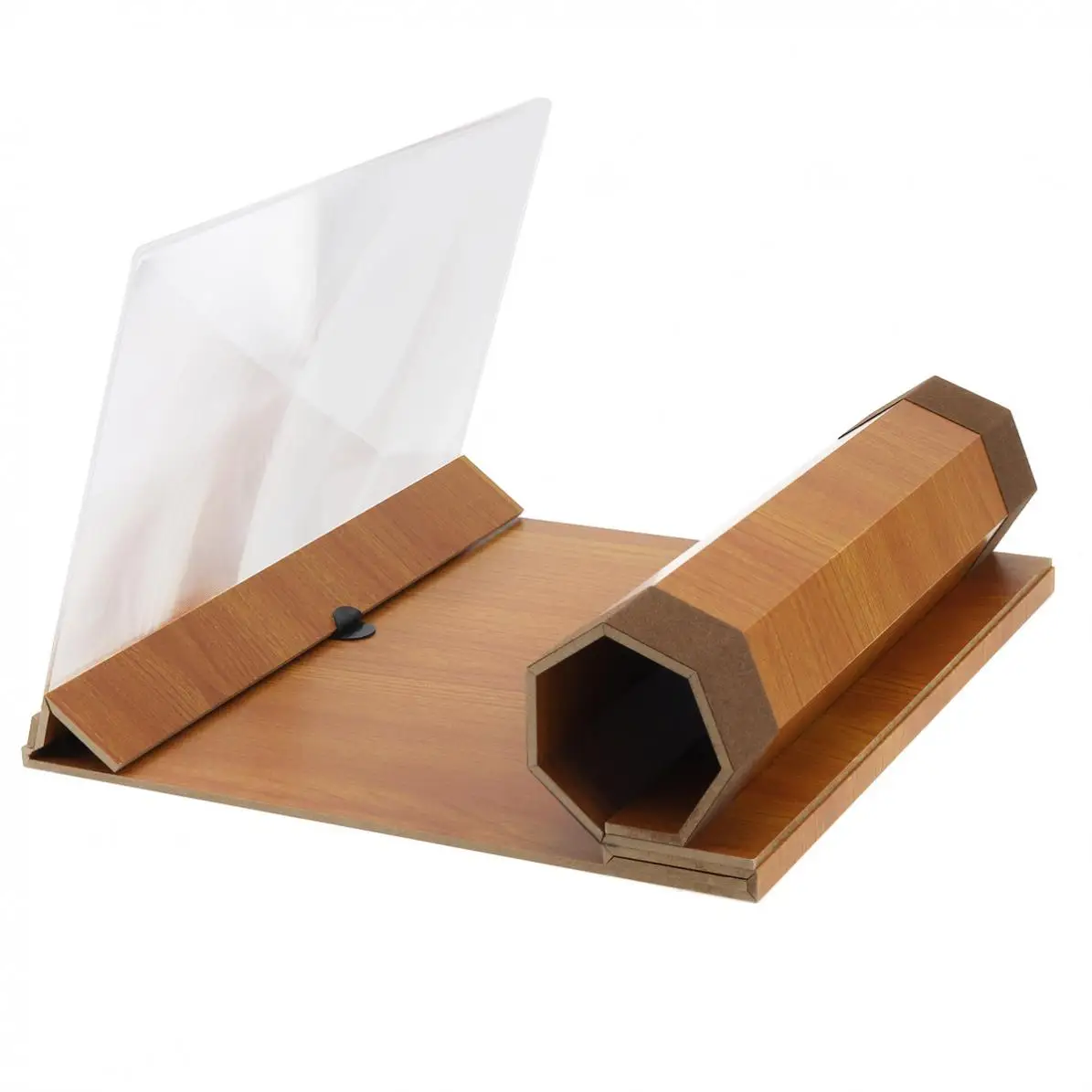 4X 12 Inch Portable Yellow Wood Grain PMMA+ Fiberboard 3D Video Mobile Phone Screen Magnifier with Mobile Phone Bracket