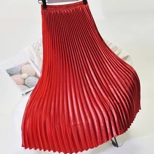 Модные женские винтажные юбки с высокой талией, длинные женские плиссированные юбки, красные, серые, золотые,, осенне-зимние длинные юбки jupe femme