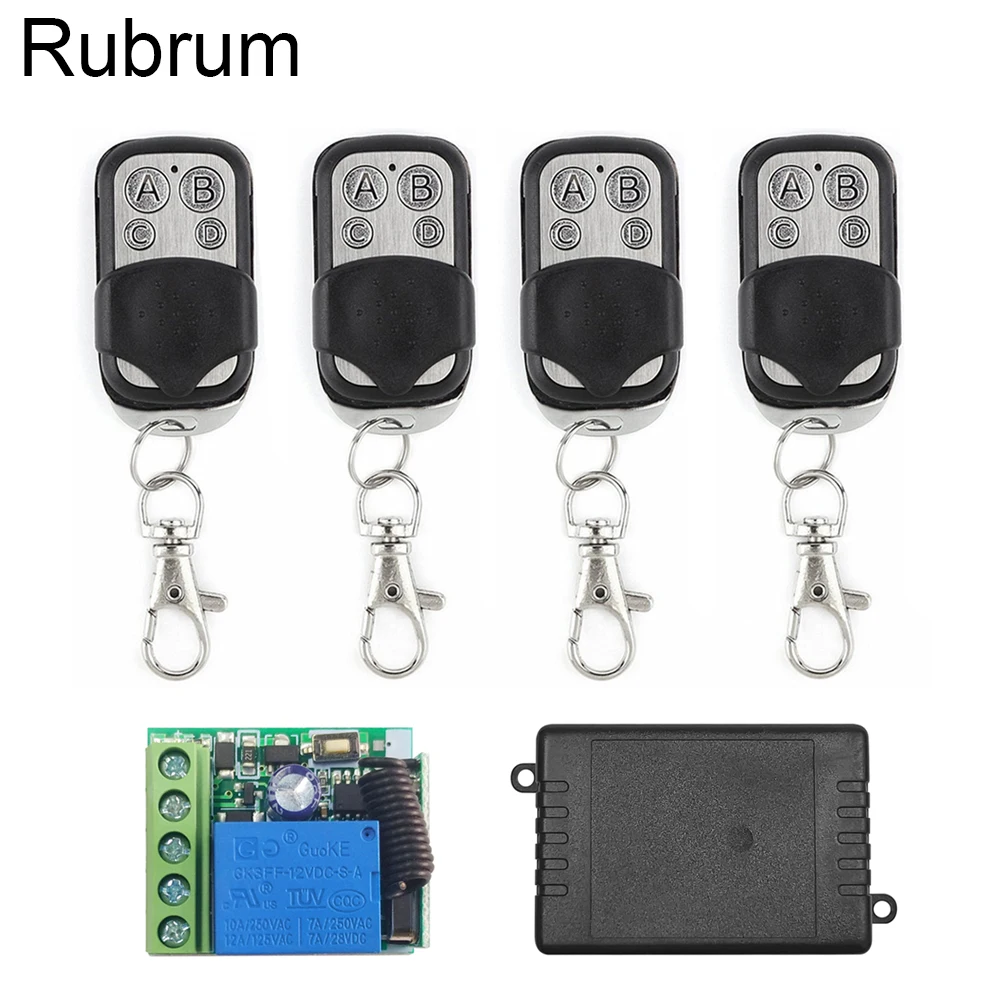 

Rubrum 433Mhz Universal RF Relay Wireless Remote Control Switch And 433 MHz DC 12V 1Ch Receiver Module For Garage Gate Door Key