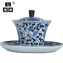 TANGPIN niebiesko-biała ceramiczna waza porcelanowa gaiwan z uchwytem chiński kung fu zestawy do herbaty drinkware(China)