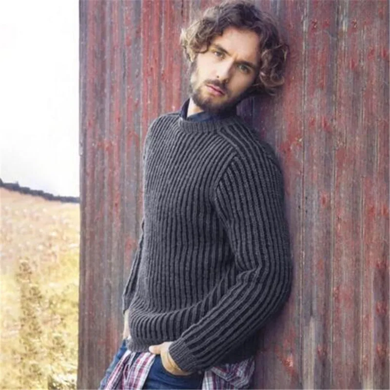 Серый Autumn and winter solid color men knitted sweaters keep warm thicken sweater men high quality jumper mens pullover jersey hombre - Цвет: Серый