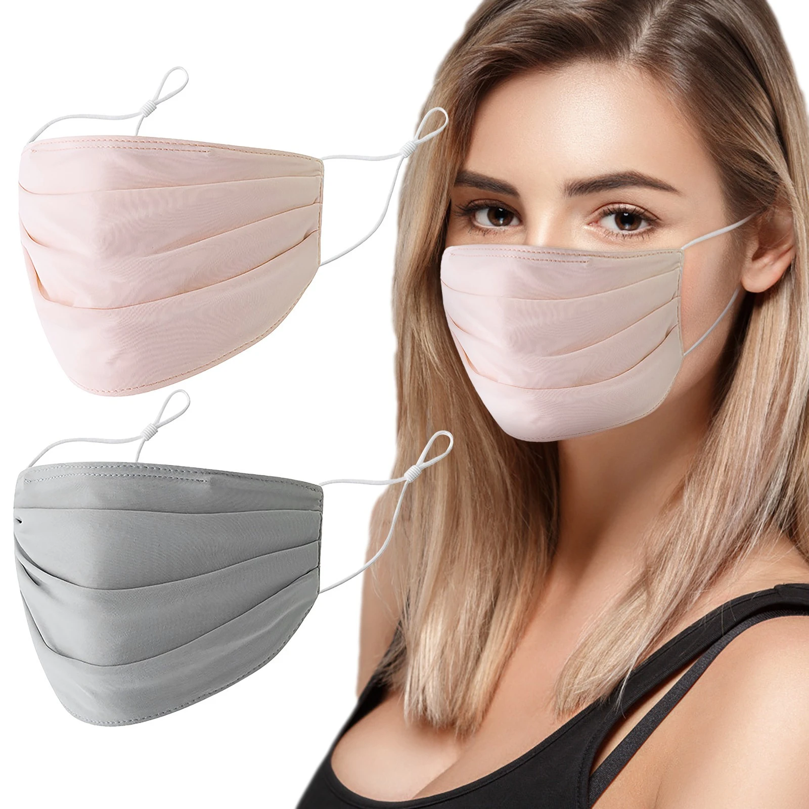 2pc Adult Silk Face Mask With Sponge Nose Wire Breathable Washable