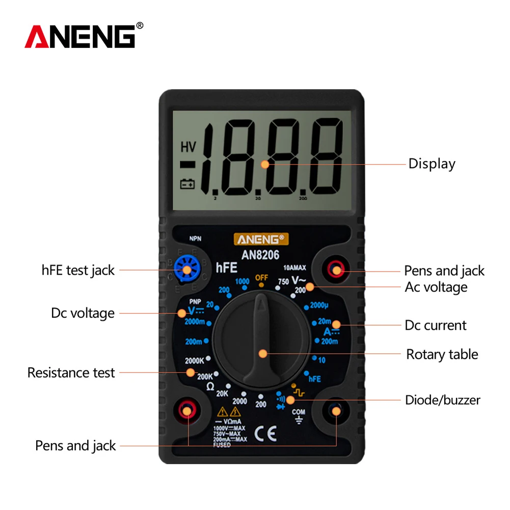 

LCD Handheld Multimeter Tester Mini Digital Multimeter Buzzer Wave Output Ampere Voltage Ohm Tester Electronic Multi Meter