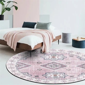 

Morocco Style Round Area Rugs Retro Geometric Flowers Pattern Living Room Home Decor Circle Carpet Bedroom Bedside Floor Mats