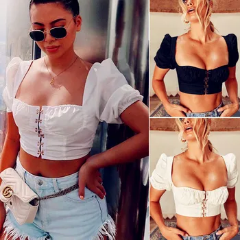 

Women Summer Casual Bodysuit Top Vest Blouse Short Sleeve Crop Shirt Lady Elegant Sexy Slim Bodycon Lace Up Fashion Beach