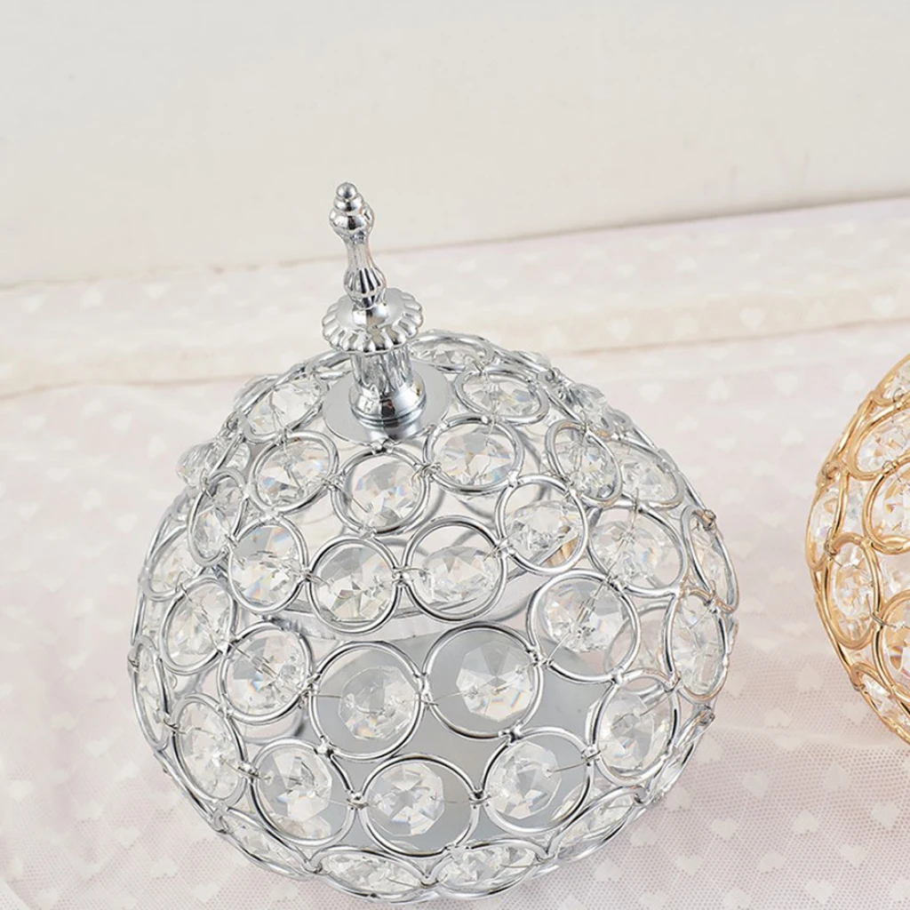 Hollow Crystal Tealight Candle Holder Jewelry Box Gold Silver Candlesticks Stand for Wedding Candelabra Table Centerpieces
