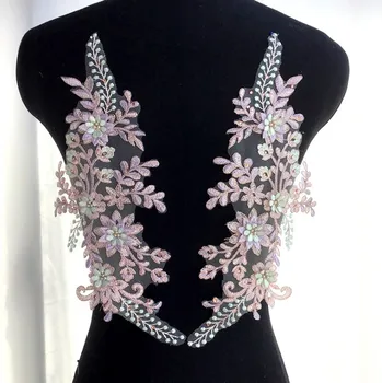 

1Pair Colorful 3D Flowers Beaded Lace Applique DIY Wedding Dress Headdress Clothing Dance Performance Accessories Patch