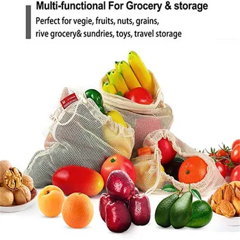 

40# Fruit/vegetable Mesh Bag Drawstring Bundle Pocket Shopping Bag Kitchen Storage Bag Grocery Bag Holder Reusable Produce Bag