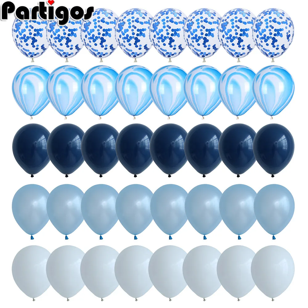 Marble Balloons Birthday-Party-Decor Graduation Baby Shower Wedding Silver Blue 40pcs