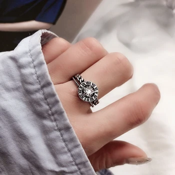 

Vintage Star Cubic Zirconia Engraved Roman Numeral 925 Sterling Silver Ring For Women Korean Round Jewelry Gift