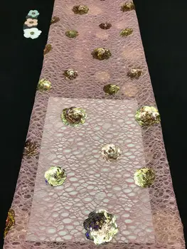 

pink Color African Lace Fabric 2019 High quality Sequins with Embroidery Nigerian Lace Fabric For Women French Mesh Lace Fabric