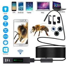 8 мм Беспроводная полужесткая эндоскопическая камера 2,0 МП HD 1200P IP68 8 светодиодов Wifi бороскоп Инспекционная камера для Android PC IOS