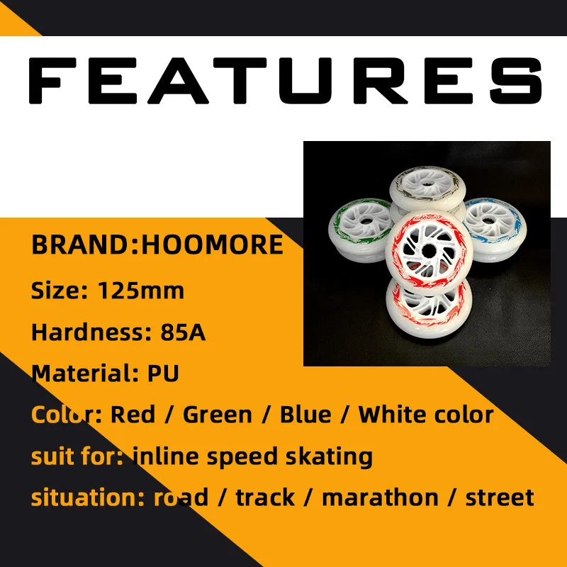 【125мм led】 оригинальные HOOMORE встроенные скоростные коньки колеса белый зеленый красный синий 85A дорожный трек для катания на коньках колеса для асфальта уличной гонки