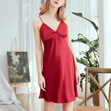 Женское летнее тонкое короткое свободное сексуальное кружевное однотонное Ночное платье на бретелях