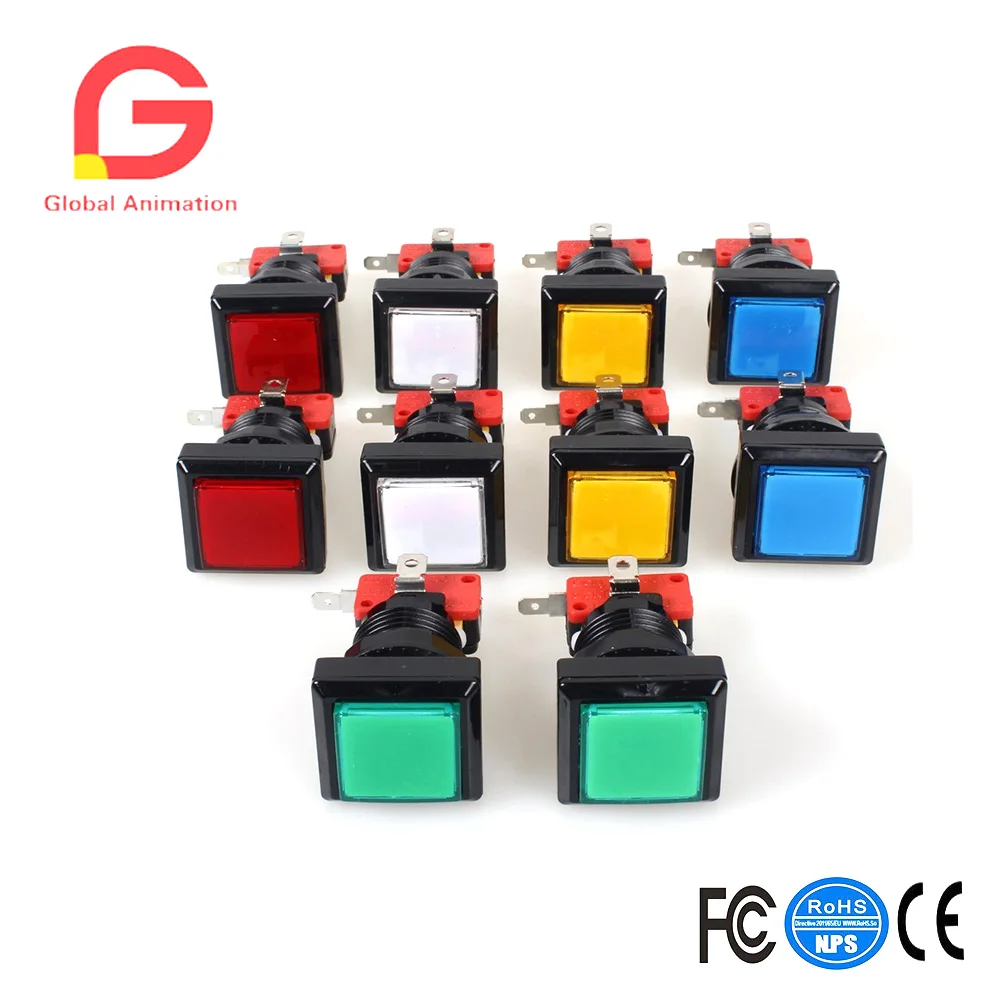 Pulsante Illuminato A Led 10X Con Microinterruttore Per Console Per Videogiochi Da Gioco Arcade Machine Kit Jamma Parti Lampada 12V 33Mm