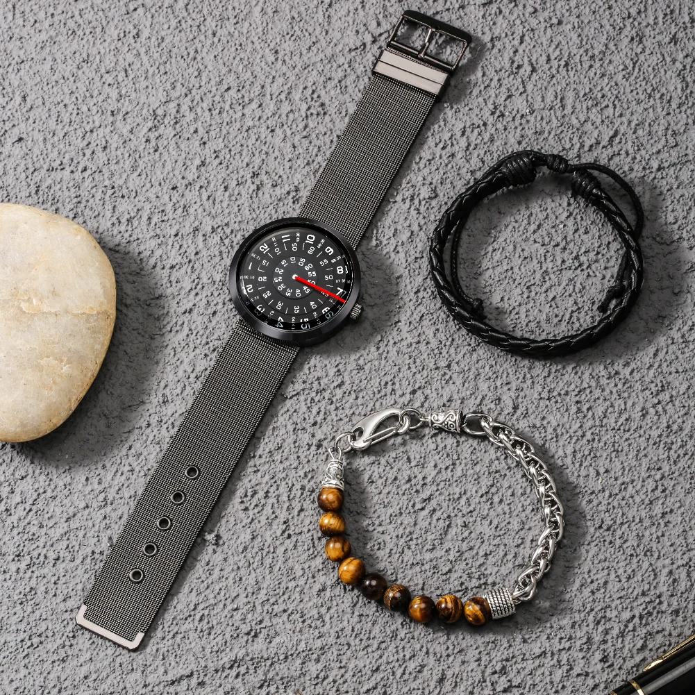 Classic Black Watch Bracelet Gift Set Men's Quartz Special Dial Watches Bracelets Exquisite Gifts with Box for Father Boyfriend