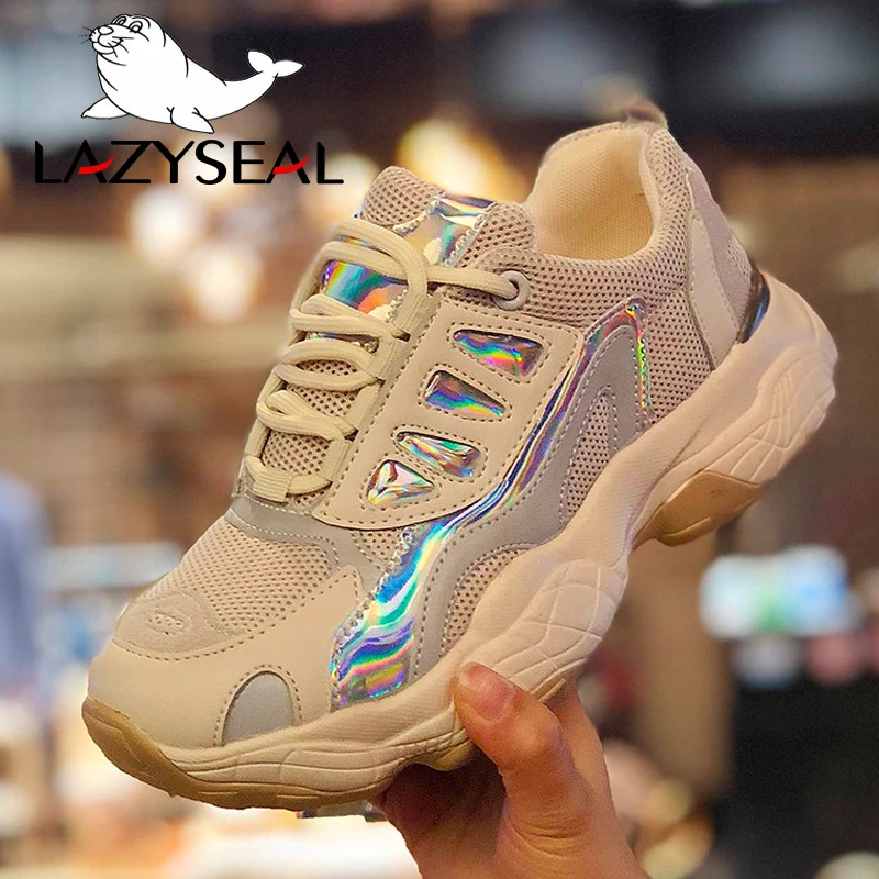

LazySeal New Air Mesh platform Sneakers Women Shoes Woman Height Increasing Bling Ankle Boots For Woman Round Toe Walking Shoes
