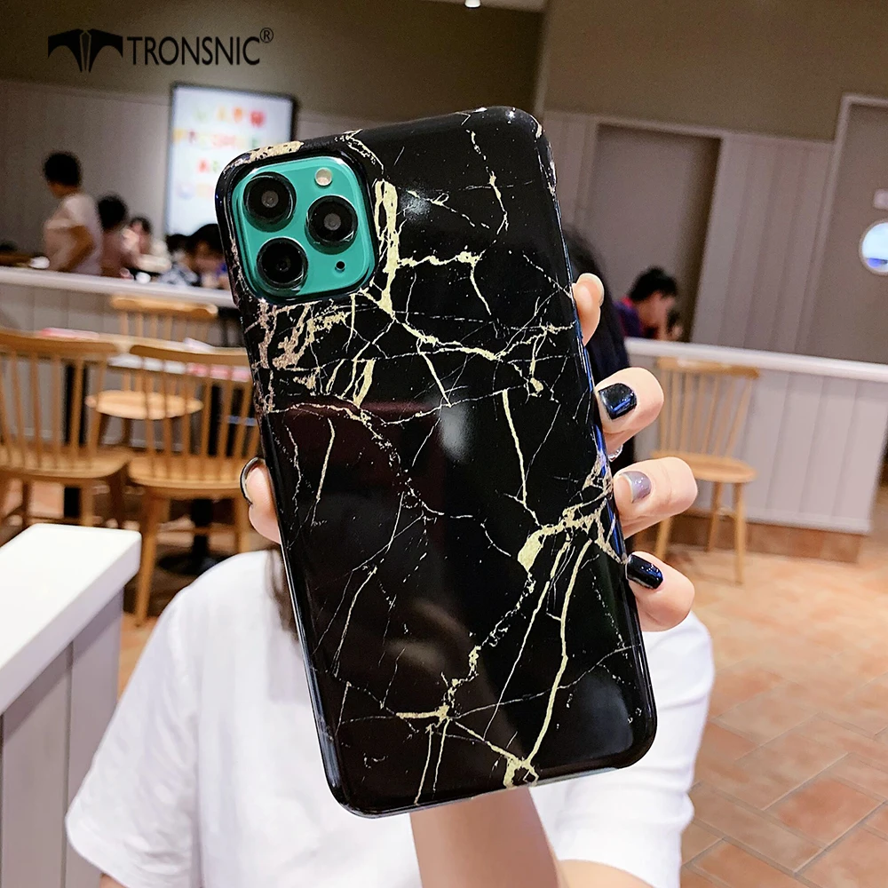 Черный Мраморный золотой чехол для телефона iPhone 11 Pro Max XR XS MAX жесткий черный Фиолетовый Блестящий Роскошный чехол для iPhone 6s 7 8 Plus модные чехлы - Цвет: Черный
