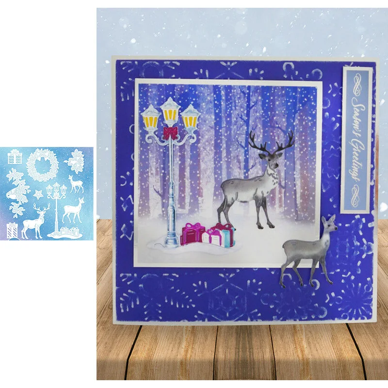

Christmas Gift Box Reindeer Street Light Wreath Metal Cutting Dies for Scrapbooking and Card Making New 2019 die cuts