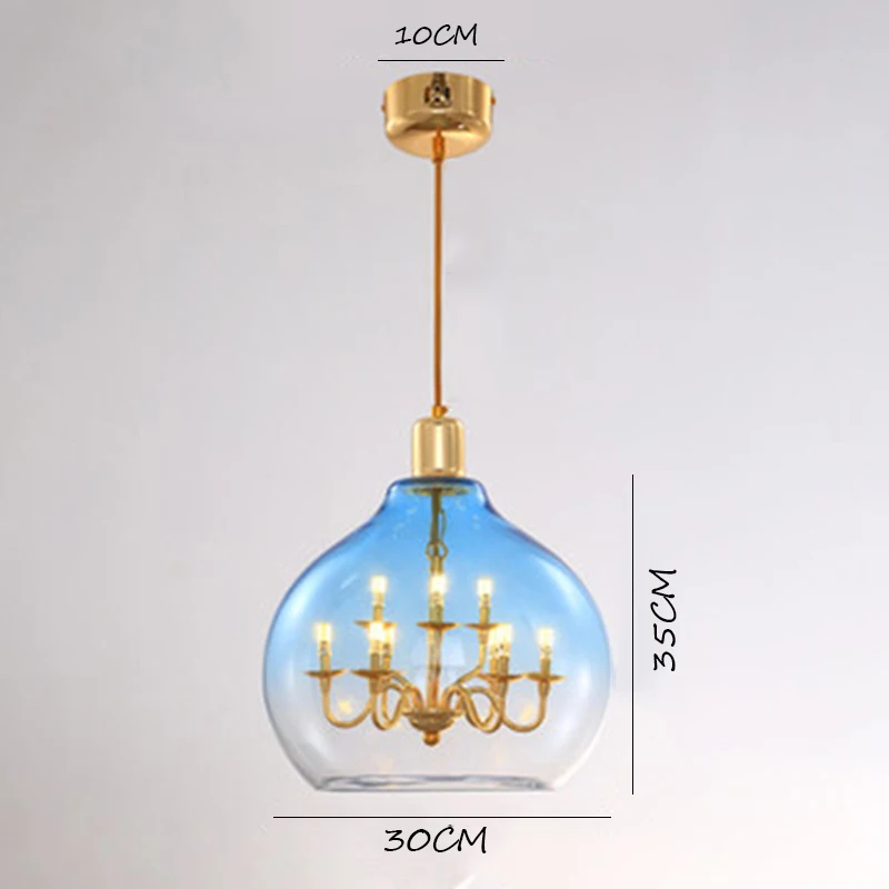 Синяя стеклянная подвесная люстра в форме шара скандинавский светодиодный Кулон переливающийся светильник для гостиной, спальни, ресторана, кухни - Цвет корпуса: Gradient Blue