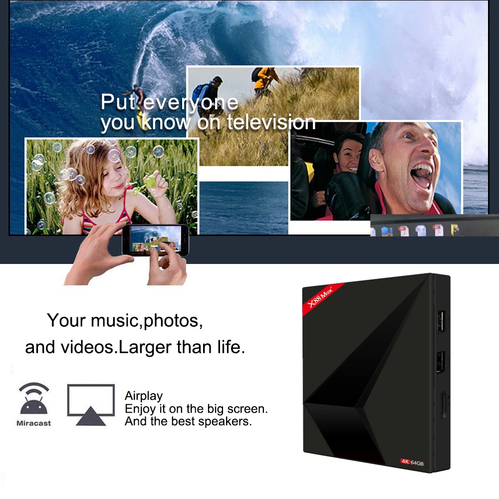  Android 9.0 TV Box 4GB 64GB X88 Max+ RK3318 Quad-Core 64bit Cortex-A53 100M Dual Wifi BT4.0 H.265 4