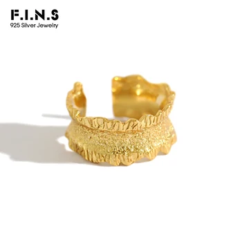 

F.I.N.S Korean S925 Sterling Silver Ring INS Irregular Wave Brushed Surface Wide Finger Ring Silver 925 Jewelry for Decoration
