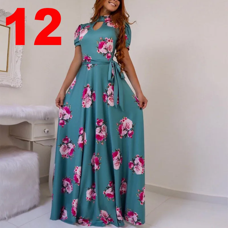 sleeves dark green Новое богемное длинное платье с принтом большое женское платье Элегантное повседневное шифоновое длинное платье с цветочным принтом высокого качества - Цвет: sleeves dark green