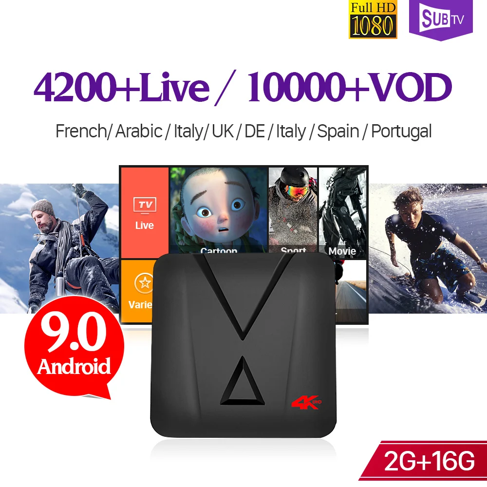 

4K IPTV France Box MX10 mini Android 9.0 2G 16G with IPTV Subscription SUBTV 1 Year IPTV French Belgium Portugal Spain Arabic
