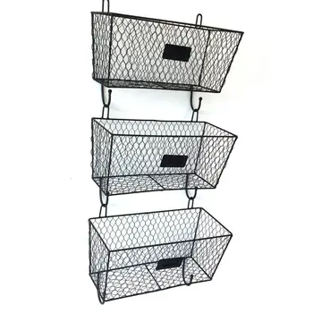 

3pcs Wall Mounted Storage Baskets Organizer Wire Letter Mail Mount Metal Rack Basket Vintage Triple Organizer Black New Arrival