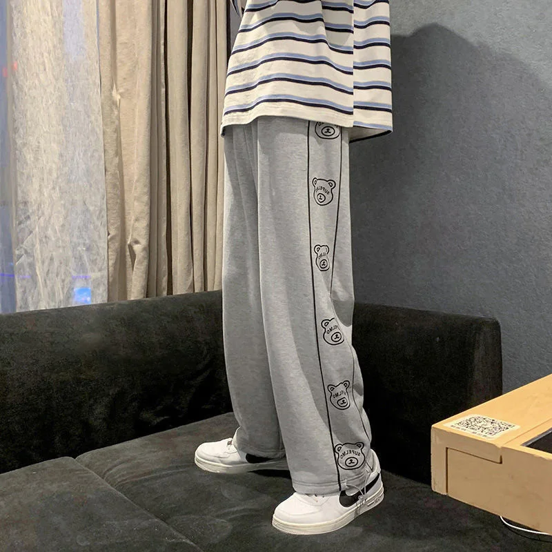 Kawaii Pink Sports Pants Winter Korean Fashion Oversize Joggers Women Harajuku High Waist Cartoon Loose Black Sweatpants Cute