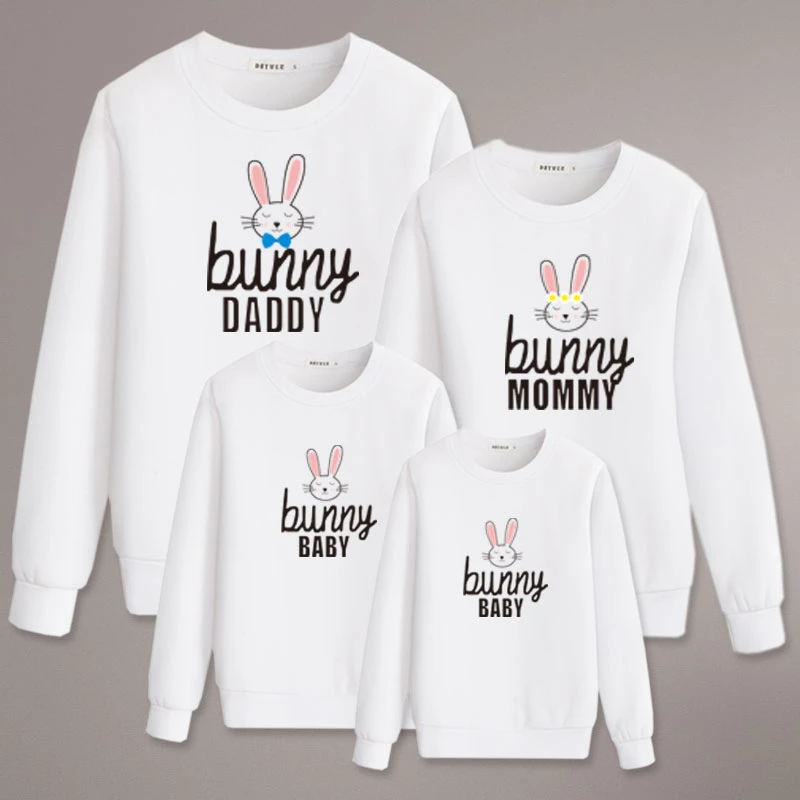 tavsan baski baba anne kizi oglu tshirt aile bak eslesen kiyafetler giysi baba anne ve bana bebek anne baba kazak